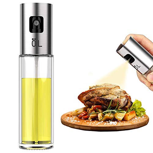 Besmon Olive Oil Sprayer Food-grade Glass Bottle dispenser for Cooking, BBQ, Salad, Kitchen Baking, Roasting, Frying (Clear)