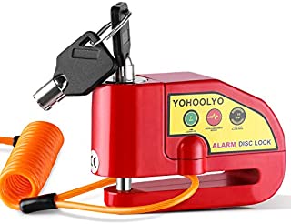 YOHOOLYO Alarm Disc Lock Motorcycle Disc Brake Lock Anti-Theft Waterproof 110 dB 7mm Pin with 5ft Reminder Cable for Motorcycles Bike Scooter Bonus Carry Pouch (Red)