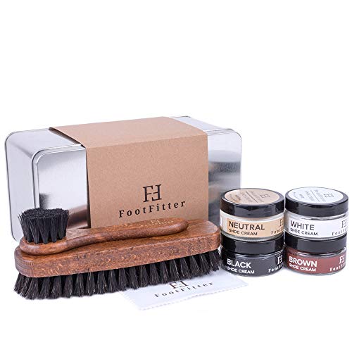 FootFitter Shoe Shine Detailing Set - Complete Shoe Care Set in Gift Tin! (Cream)