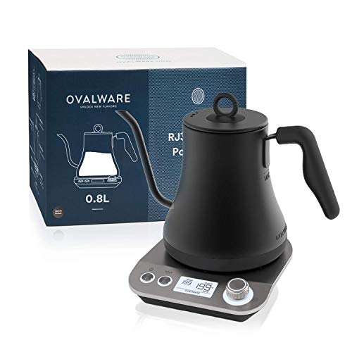 OVALWARE Electric Pour Over Kettle with Temperature Control for Coffee and Tea - Hot Water Kettle with Gooseneck Design, Adjustable Temp., 0.8L, Matte Black