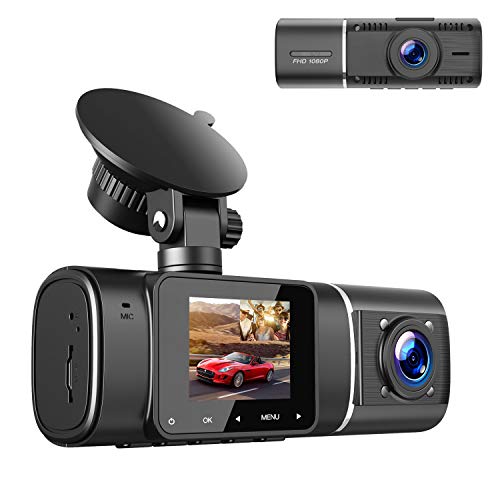 TOGUARD Dual Dash Cam with IR Night Vision, FHD 1080P Front and 720P Inside Cabin Dual Lens Car Dash Camera with 1.5 inch LCD Display Parking Monitor Loop Recording G-Sensor for Car Truck Taxi Driver