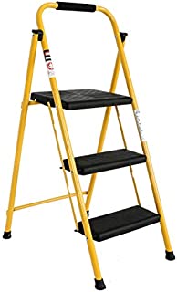 EFINE 3 Step Ladder, Oversized Pedal and Position Lock, High Grade Steel with Smooth Powder Coating, Sturdy and Lightwight, Holding up to 500lbs. (Yellow)