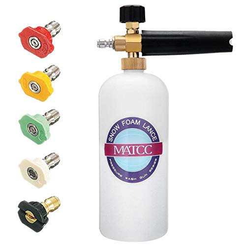 MATCC Foam Cannon I Snow Foam Lance Pressure Washer Jet Wash with 1/4'' Quick Connector Foam Blasters 5 Power Washer Nozzle Tips for Cleaning