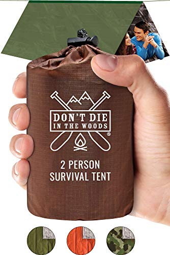 World's Toughest Ultralight Survival Tent  2 Person Mylar Emergency Shelter Tube Tent + Paracord  Year-Round All Weather Protection For Hiking, Camping, & Outdoor Survival Kits (Army Green)