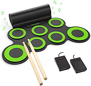 PAXCESS Electronic Drum Set, Roll Up Drum Practice Pad Midi Drum Kit with Headphone Jack Built-in Speaker Drum Pedals Drum Sticks 10 Hours Playtime, Great Holiday Birthday Gift for Kids