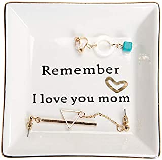 HOME SMILE Ceramic Ring Dish Decorative Trinket Plate -Remember I Love You Mom-Gifts for Mom