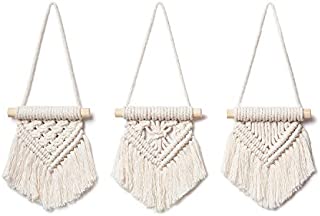 Mkono Macrame Wall Hanging Set of 3 Cute Macrame Holiday Ornaments Boho Art Woven Decor for Nursery Apartment Bedroom Living Room Dorm Home Office Handmade Gifts Idea, Mini Size 3.5''W x 4''H