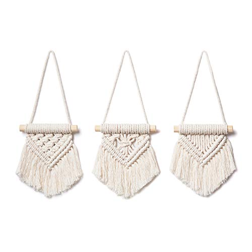 Mkono Macrame Wall Hanging Set of 3 Cute Macrame Holiday Ornaments Boho Art Woven Decor for Nursery Apartment Bedroom Living Room Dorm Home Office Handmade Gifts Idea, Mini Size 3.5''W x 4''H