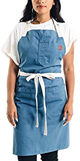 Caldo Daily Cotton Kitchen Apron for Cooking - Mens and Womens Professional Chef or Server Bib Apron - Adjustable Straps with Pockets and Towel Loop (Vintage Blue)