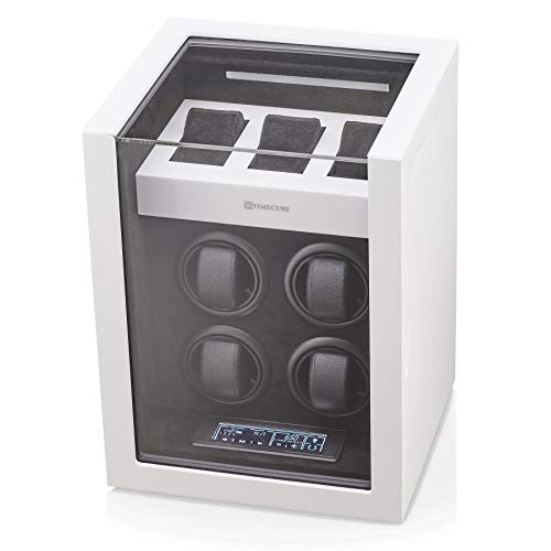 Watch Winder for 4 Watches with 15 Winding Programs and 3 Watch Storage Slots (White)