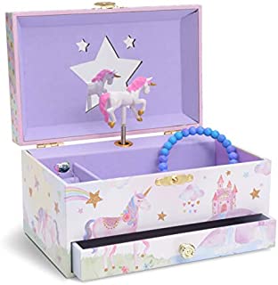 Jewelkeeper Girl's Musical Jewelry Storage Box with Pullout Drawer, Glitter Rainbow and Stars Unicorn Design, The Unicorn Tune