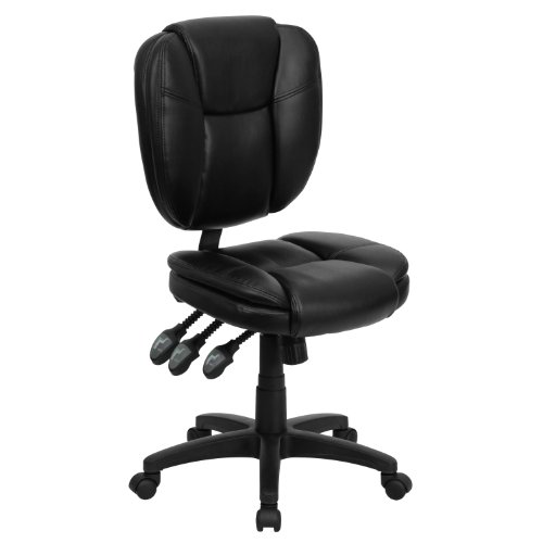 Flash Furniture Mid-Back Black LeatherSoft Multifunction Swivel Ergonomic Task Office Chair with Pillow Top Cushioning