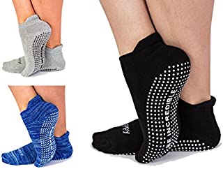 Yoga Socks for Women Barre Sock Grip Non-Slip No-Skid Pilates Hospital Maternity  (3-Packs Mix (blue/black/grey))