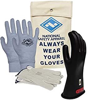 National Safety Apparel Class 0 Black Rubber Voltage Insulating Glove Premium Kit with FR Knit Glove and Leather Protectors, Max. Use Voltage 1,000V AC/ 1,500V DC (KITGC011AG)