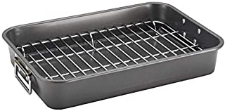 Farberware Bakeware Nonstick Steel Roaster with Flat Rack, 11-Inch x 15-Inch, Gray