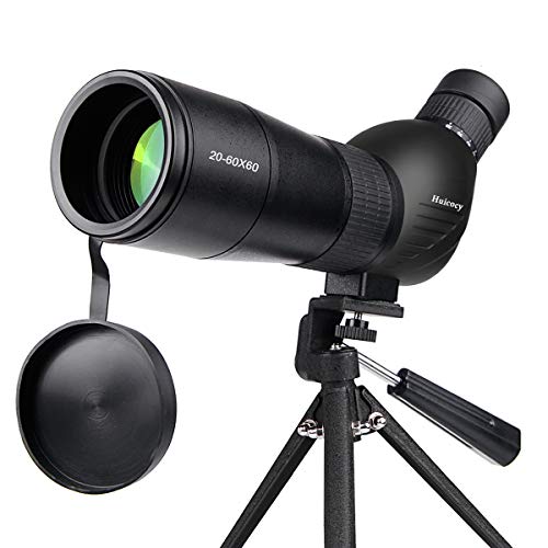 Spotting Scope,Huicocy 20-60x60mm Zoom 39-19m/1000m Fully Multi Coated Optical Lens Fogproof and Movably Eyepiece Rubber Design Telescope with Quick Smartphone Mount Kit and Tabletop Tripod for Target