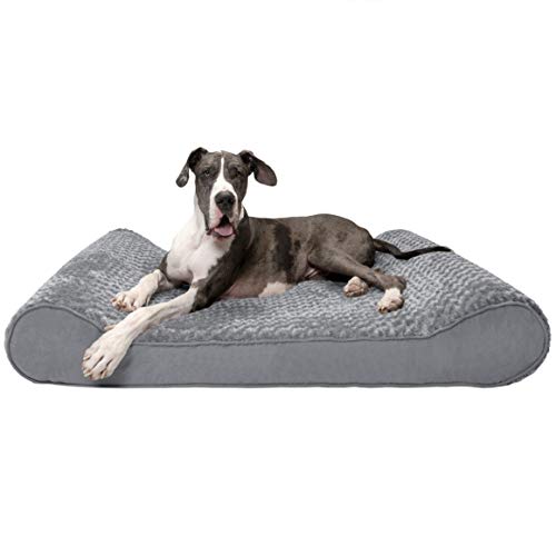 Furhaven Pet Dog Bed - Orthopedic Ultra Plush Faux Fur Ergonomic Luxe Lounger Cradle Mattress Contour Pet Bed with Removable Cover for Dogs and Cats, Gray, Giant