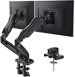 Huanuo Dual Monitor Stand - Adjustable Spring Monitor Desk Mount Swivel Vesa Bracket with C Clamp, Grommet Mounting Base for 17 to 27 Inch Computer Screens - Each Arm Holds 4.4 to 14.3lbs