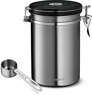 Gourmia GCC9390 Coffee Canister - Stainless Steel Storage container with Airtight Lid, CO2 Vent Valve, Measuring Scoop and Date Tracker Wheel - Holds 1.5lbs Whole Beans or 1.2lbs Grounds, 64 floz