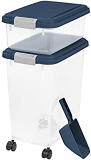 IRIS USA 3 Piece Airtight Pet Food Storage Container Combo, Navy Blue MP-8/MP-1/SCP-2