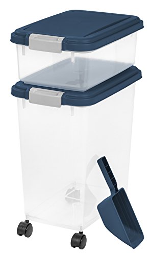 IRIS USA 3 Piece Airtight Pet Food Storage Container Combo, Navy Blue MP-8/MP-1/SCP-2