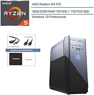 2020 Dell Inspiron 5000 Flagship VR Ready Gaming Desktop Computer, AMD Ryzen 5 1400 Quad-Core, 16GB RAM, 1TB HDD + 1TB PCIE SSD, AMD Radeon RX 570, Recon Blue, Windows 10, YZAKKA Accessories