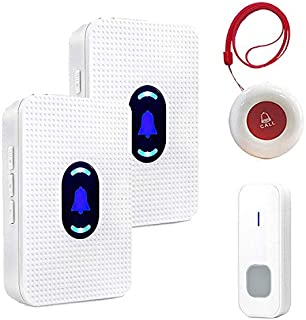 Wireless Caregiver Pager Call Button Personal Alert For Home Patient Nurses Seniors Disabilities 2 Receivers & 2 Waterproof Transmitters