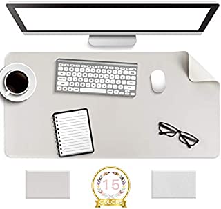 Non-Slip Desk Pad, Waterproof PVC Leather Desk Table Protector, Ultra Thin Large Mouse Pad, Easy Clean Laptop Desk Writing Mat for Office Work/Home/Decor (Apricot Gray, 31.5