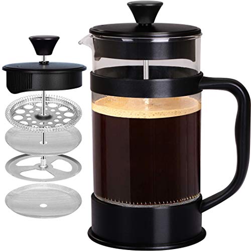 Utopia Kitchen French Coffee Press (32 Oz/1000 ml about 4 cups)-Espresso and Tea Maker with Triple Filters, Stainless Steel Plunger and Heat Resistant Borosilicate Glass,Rust-Free and Dishwasher Safe