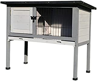 PawHut Elevated Rabbit Hutch with Hinged Asphalt Roof, Removable Tray, and Made of Strong Fir Wood Indoor/Outdoor