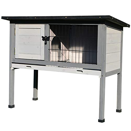 PawHut Elevated Rabbit Hutch with Hinged Asphalt Roof, Removable Tray, and Made of Strong Fir Wood Indoor/Outdoor