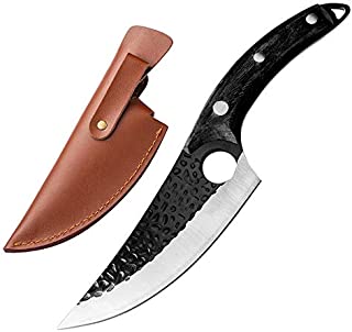 Butcher Knife Hand Forged Boning Knives with Sheath and Gift Box Fillet Meat Cleaver Knives Full Tang Kitchen Chef Knife for Home, Camping, BBQ (A-Viking Knife)