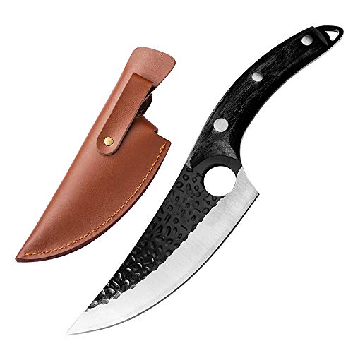 Butcher Knife Hand Forged Boning Knives with Sheath and Gift Box Fillet Meat Cleaver Knives Full Tang Kitchen Chef Knife for Home, Camping, BBQ (A-Viking Knife)