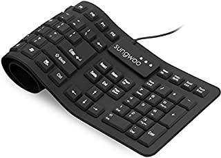 Sungwoo Foldable Silicone Keyboard USB Wired Standard Keyboard Waterproof Rollup Keyboard for PC Notebook Laptop, Full Size (Black)