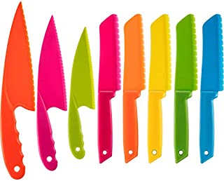 Jovitec 8 Pieces Kid Plastic Kitchen Knife Set, Children's Safe Cooking Chef Nylon Knives for Fruit, Bread, Cake, Salad, Lettuce Knife (Color 1)