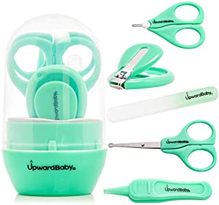 Baby Nail Clippers and Scissors - 5 in 1 Kit - UpwardBaby Newborn Infant Manicure Grooming Set for Kids Toddlers - Premium Stainless Steel - Nose Tweezers and File Included - See Video Demonstration