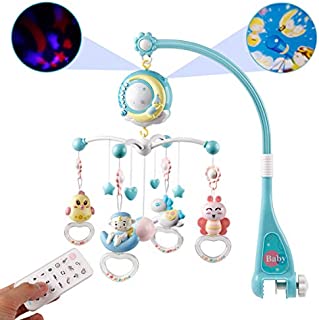 Mini Tudou Baby Musical Mobile Crib with Music and Lights, Timing Function, Projection, Take-Along Rattle and Music Box for Babies Boy Girl Toddler Sleep