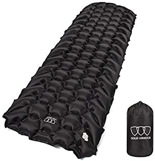 Gold Armour Sleeping Pad - Ultralight Compact Inflatable Camping Pad for Backpacking Traveling Hiking Camping Air Cells Design for Better Stability and Support - Tested 2.5 R-Value (Black)