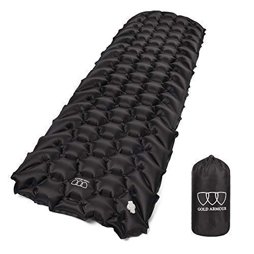 Gold Armour Sleeping Pad - Ultralight Compact Inflatable Camping Pad for Backpacking Traveling Hiking Camping Air Cells Design for Better Stability and Support - Tested 2.5 R-Value (Black)