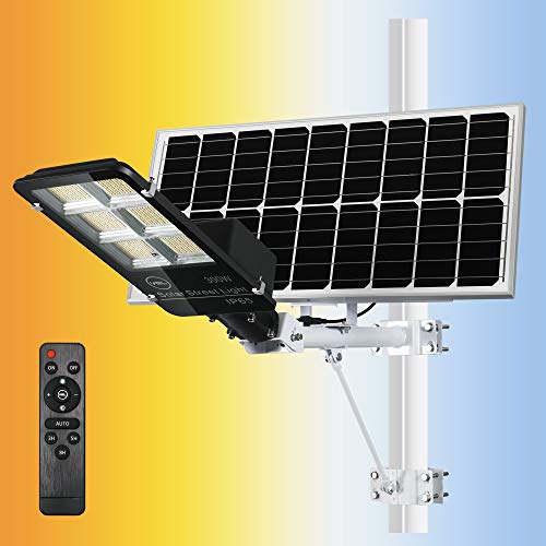 YQL Solar Street Flood Light Powered Outdoor LED 300W with Adjust Color Temperature Warm Natural White Daylight Remote Control ip65 Waterproof Dawn to Dusk Security Floodlight for Patio Pathway Garden