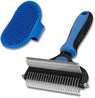 CGBE Dog Brush and Cat Brush, 2 in 1 Pet Undercoat Rake Grooming Tool for Deshedding, Mats & Tangles Removing, Shedding Brush and Dematting Comb for Large Small Dogs & Cats' Long & Short Hair Remover