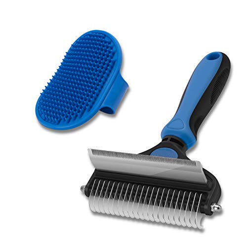 CGBE Dog Brush and Cat Brush, 2 in 1 Pet Undercoat Rake Grooming Tool for Deshedding, Mats & Tangles Removing, Shedding Brush and Dematting Comb for Large Small Dogs & Cats' Long & Short Hair Remover