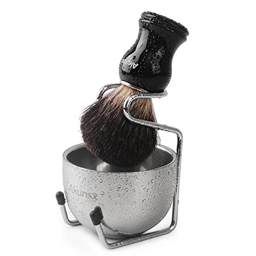 Pure Badger Hair Shaving Brush, AKUNSZ Shaving Kit for Men: Black Handle Shaving Brush for Men + 3.2