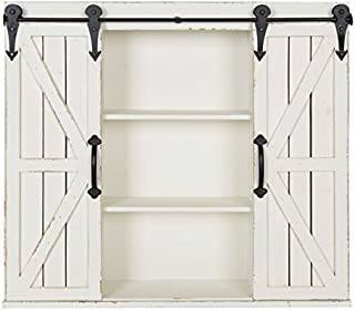 Kate and Laurel Cates Wood Wall Storage Cabinet with Two Sliding Barn Doors, Rustic White