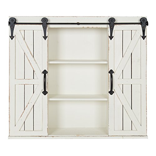 Kate and Laurel Cates Wood Wall Storage Cabinet with Two Sliding Barn Doors, Rustic White