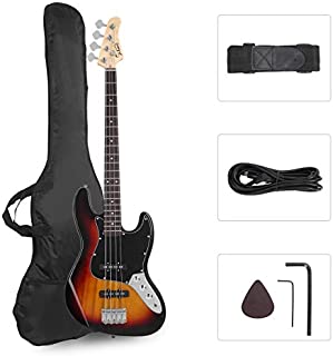 GLARRY 4 String GJazz Electric Bass Guitar Full Size Right Handed with Guitar Bag, Amp Cord and Beginner Kits (Sunset)