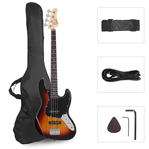 GLARRY 4 String GJazz Electric Bass Guitar Full Size Right Handed with Guitar Bag, Amp Cord and Beginner Kits (Sunset)