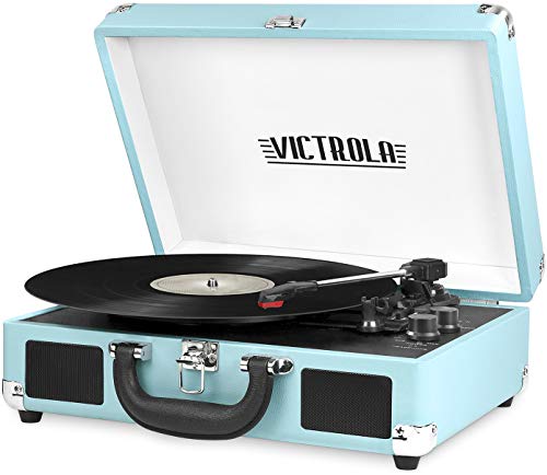 Victrola Vintage 3-Speed Bluetooth Portable Suitcase Record Player with Built-in Speakers | Upgraded Turntable Audio Sound| Includes Extra Stylus | Turquoise, Model Number: VSC-550BT-TQ