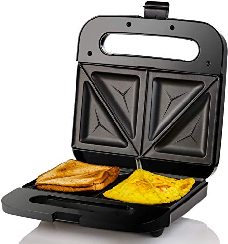 Ovente Electric Breakfast Sandwich Grill Maker Nonstick Cast Iron Toaster Plates, Portable 750 Watts Easy Cooking Grilling and Compact, Perfect for Grilled Cheese Egg Omelette Bread, Black GPS401B