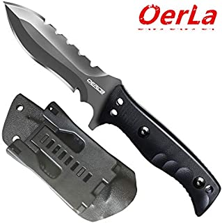 Oerla Tactical OL-0021SD Fixed Blade Knives Outdoor Duty Knife 420HC Stainless Steel Field Knife Survival Camping Knife Double Sided Blade with G10 Handle Waist Clip EDC Kydex Sheath (Black)